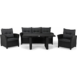Sohvaryhmä James 3-istuttava sohva + 2 tuolia + pöytä musta/harmaa