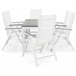 Ruokailuryhmä Monaco 152-210cm, 6 Monaco Light -tuolia, valkoinen/harmaa
