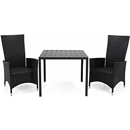 Ruokailuryhmä Tunis 90x90cm, 2 Jenny-tuolia, musta