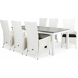 Ruokailuryhmä Monaco 220-280cm, 6 Jenny-tuolia, valkoinen/harmaa + pehmusteet, eri värejä