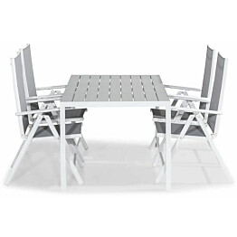 Ruokailuryhmä Tunis 150x90cm, 4 Maggie-tuolia, valkoinen/harmaa