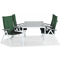 Ruokailuryhmä Tunis 150x90cm, 4 Monaco Lyx -tuolia, valkoinen/harmaa + pehmusteet, eri värejä