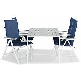 Ruokailuryhmä Tunis 150x90cm, 4 Monaco Light -tuolia, valkoinen/harmaa + pehmusteet, eri värejä