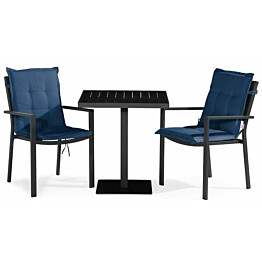 Parvekeryhmä Tunis 70x70cm, 2 tuolia, musta + siniset pehmusteet