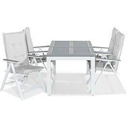 Ruokailuryhmä Monaco 152-210x90cm, 4 Monaco Light -tuolia, valkoinen/harmaa + pehmusteet, eri värejä