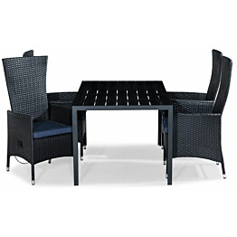 Ruokailuryhmä Tunis 150x90cm, 4 Jenny-tuolia, musta/sininen