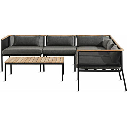 Oleskeluryhmä Safira 4-istuttava sohva + pöytä tiikki/harmaa