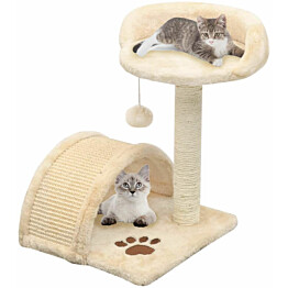 Kissan kiipeilypuu, sisal-pylväällä ja pesällä, 40cm, beige