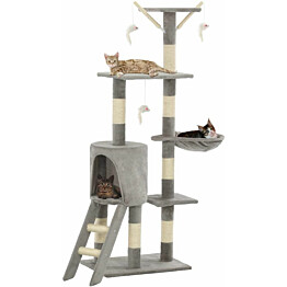 Kissan raapimispuu, sisal-pylväillä, 49x35x138cm, harmaa