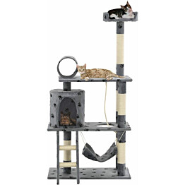 Kissan raapimispuu, sisal-pylväillä, 70x35x140cm, tassukuvio, harmaa