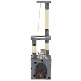 Kissan kiipeilypuu, sisal-pylväillä, 30x30x109cm, tassukuvio, harmaa