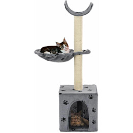 Kissan raapimispuu, sisal-pylväillä, 30x30x105cm, tassukuvio, harmaa