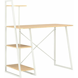 Työpöytä hyllyillä, valkoinen ja tammi, 102x50x117 cm