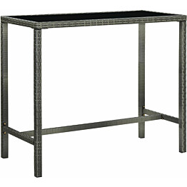 Puutarhan baaripöytä, harmaa, 130x60x110 cm, polyrottinki ja lasi