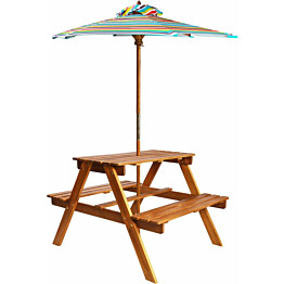 Lasten piknikpöytä aurinkovarjolla, 79x90x60 cm, täysi akaasiapuu