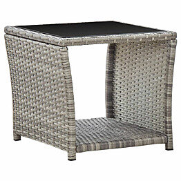 Sohvapöytä, 45x45x40 cm, harmaa polyrottinki ja lasi