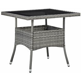 Ulkoruokapöytä, 80x80x75 cm, harmaa polyrottinki ja lasi