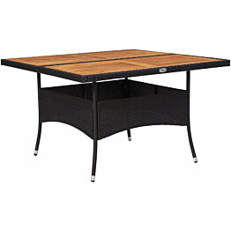 Ulkoruokapöytä, 120x120x75 cm, musta polyrottinki ja akaasiapuu