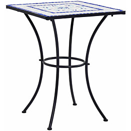 Mosaiikkibistropöytä, ? 60 cm, sininen ja valkoinen keramiikka