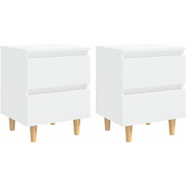 Yöpöydät, täysmäntyiset jalat, 2 kpl, korkeakiilto valkoinen, 40x35x50cm