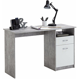 Fmd työpöytä vetolaatikolla 123x50x76,5cm betoni ja valkoinen_1
