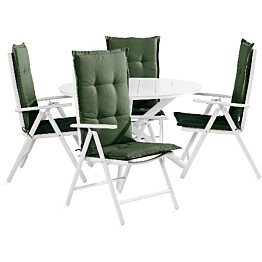 Ruokailuryhmä Space 4 Maggie tuolia + vihreät pehmusteet valkoinen