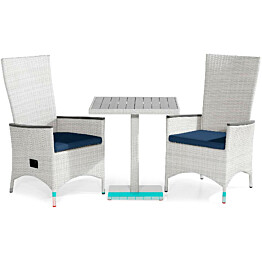 Parvekeryhmä Bahamas 2 Jenny Lyx tuolia + siniset pehmusteet valkoinen