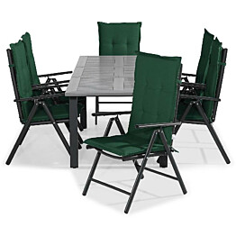 Ruokailuryhmä Monaco 152-210 6 Maggie tuolia + vihreät pehmusteet musta