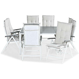 Ruokailuryhmä Tunis 8 Monaco Lyx tuolia + valkoiset pehmusteet harmaa