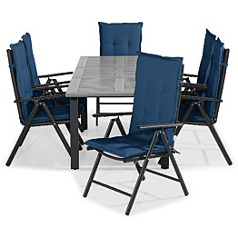 Ruokailuryhmä Monaco 152-210 6 Maggie tuolia + siniset pehmusteet musta