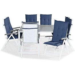 Ruokailuryhmä Tunis 8 Monaco Lyx tuolia + siniset pehmusteet harmaa