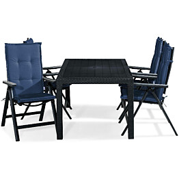 Ruokailuryhmä Melody 4 Monaco Light tuolia + siniset pehmusteet musta
