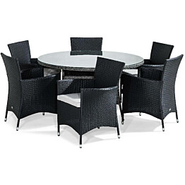 Ruokailuryhmä Thor 6 tuolia + valkoiset pehmusteet musta/harmaa