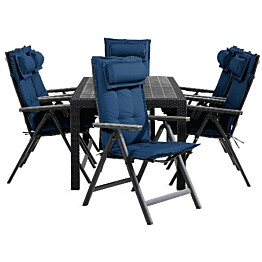 Ruokailuryhmä Melody 6 Monaco Light tuolia + siniset pehmusteet harmaa