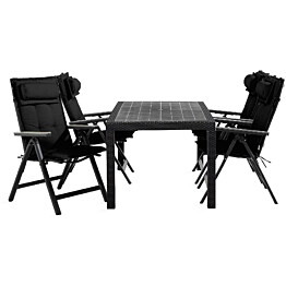 Ruokailuryhmä Melody 4 Monaco Light tuolia + mustat pehmusteet musta