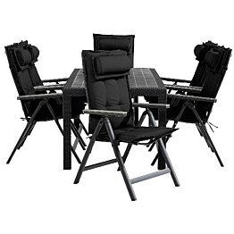 Ruokailuryhmä Melody 6 Monaco Light tuolia + mustat pehmusteet musta