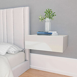 Kelluva yöpöytä korkeakiilto valkoinen 40x30x15 cm lastulevy_1