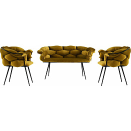 Sohvaryhmä Linento Furniture Balon 2138, sohva + 2 tuolia, okra/musta