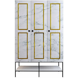 Vaatekaappi Linento Furniture Martin 3, 140cm, valkoinen marmori/kulta