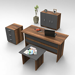 Työpöytäkokonaisuus Linento Furniture VO12 tummanruskea/harmaa