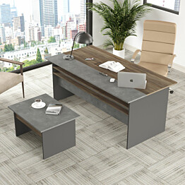 Työpöytä ja apupöytä Linento Furniture VS6 ruskea/harmaa