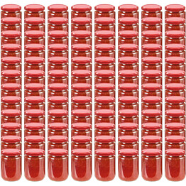 Lasiset hillopurkit punaisilla kansilla 96 kpl 230 ml_1