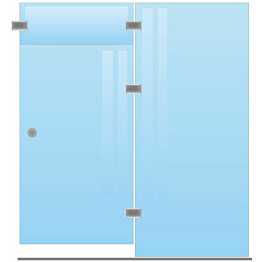 Saunan lasiseinä Maakunnan lasi ovi + ylälasi + seinä saranat keskellä eri värejä mittatilaus