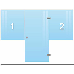 Saunan lasiseinä Maakunnan lasi ovi + 2 ikkunaa eri värejä mittatilaus