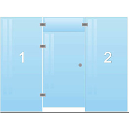 Saunan lasiseinä Maakunnan lasi ovi + ylälasi + 2 seinää eri värejä mittatilaus