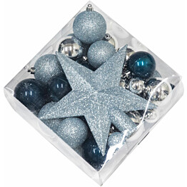 Joulukuusen koristesetti tähdellä Nordic Winter sininen/hopea 50 osaa