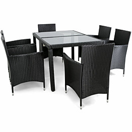Ruokailuryhmä Lyfco Båstad pöytä + 6 tuolia polyrottinki musta
