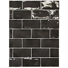 Seinälaatta Pukkila Manacor Black kiiltävä strukturoitu 7,5x15 cm