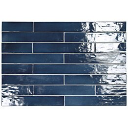 Seinälaatta Pukkila Manacor Ocean Blue kiiltävä strukturoitu 6,5x40 cm