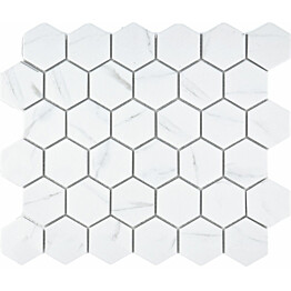 Marmorimosaiikki Pukkila Carrara Hexagon, 5x6cm, 6-kulmainen, matta, lasitettu